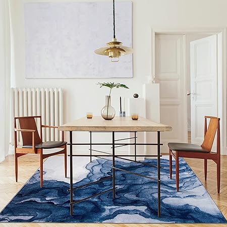 Non-Shed - Eco-Friendly, Machine Washable Rug - Stain Resistant, Made from Premium Recycled Fibers - Abstract Contemporary - Blue, 2'6" x 6'