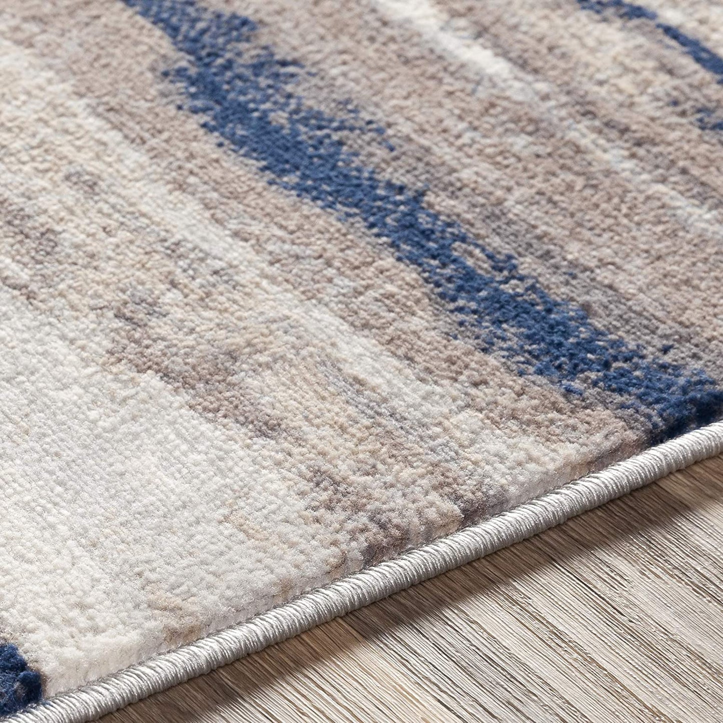 Robin Navy / Taupe Striped Soft Area Rug