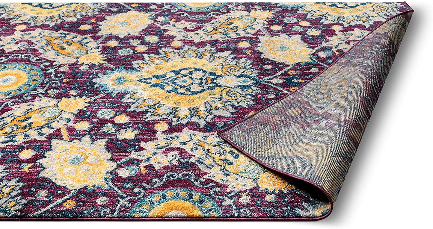 Mystic Ash Lavender Bohemian Floral Distressed Area Rug