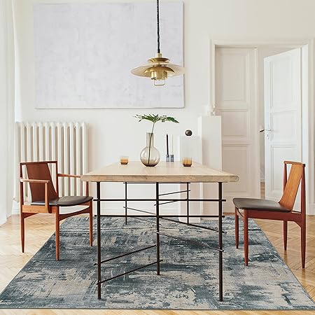 Non-Shed - Eco-Friendly, Machine Washable Rug - Stain Resistant, Made from Premium Recycled Fibers - Abstract Contemporary - Blue, 2'6" x 6'