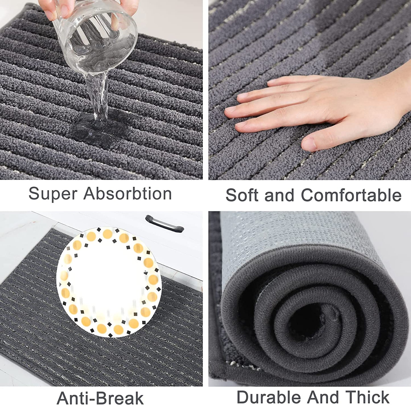 Non Skid Washable TPR Backing 100% Polyester Kitchen Mat Set of 2 Absorbent - 20x30inch/20x48inch