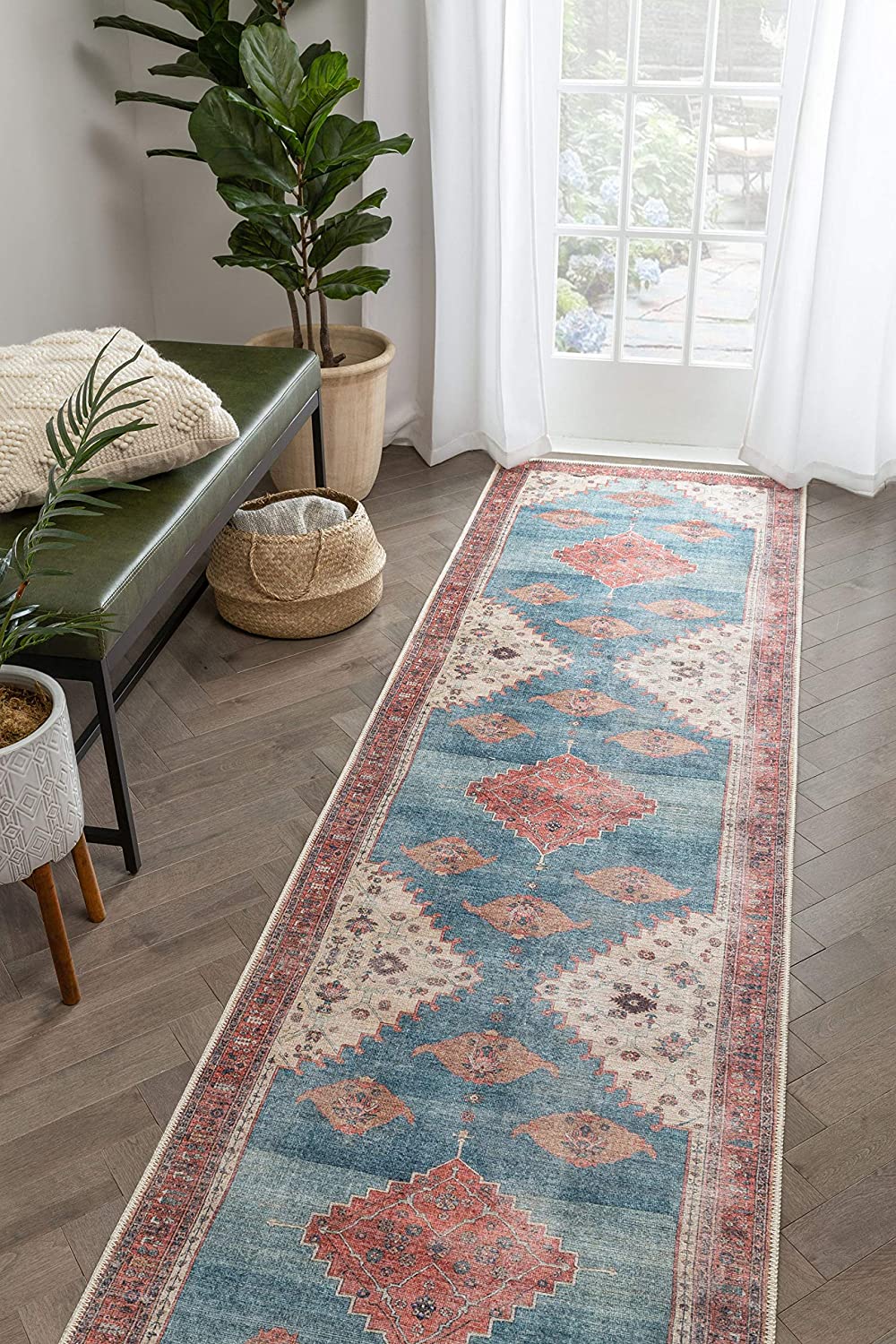 Towne Ivory Blue Vintage Distressed Tribal Medallion Area Rug