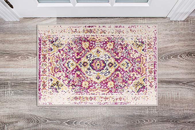 Vintage Medallion Floral Ivory Pink Soft Area Rug