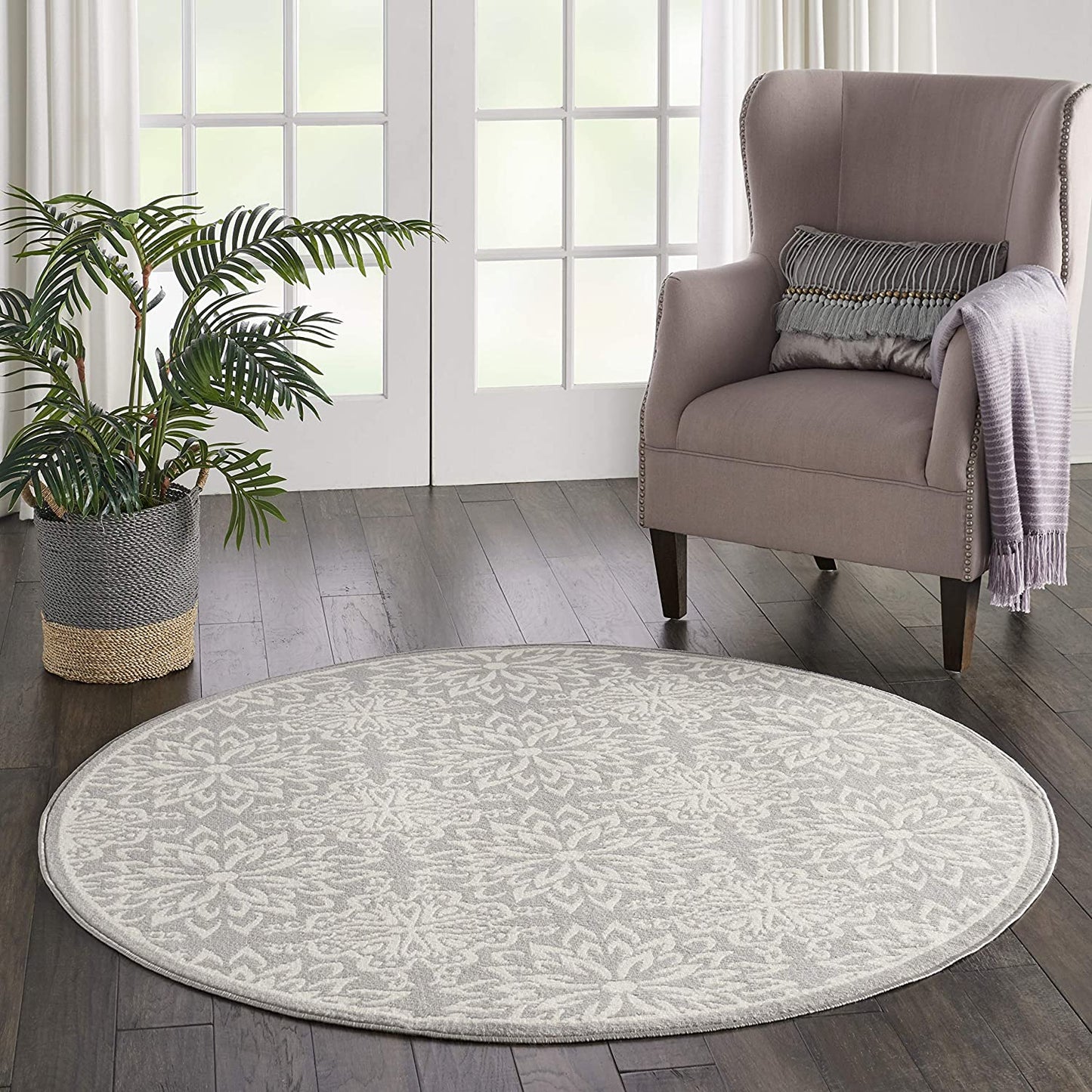 Transitional Floral Ivory/Grey Area Rug