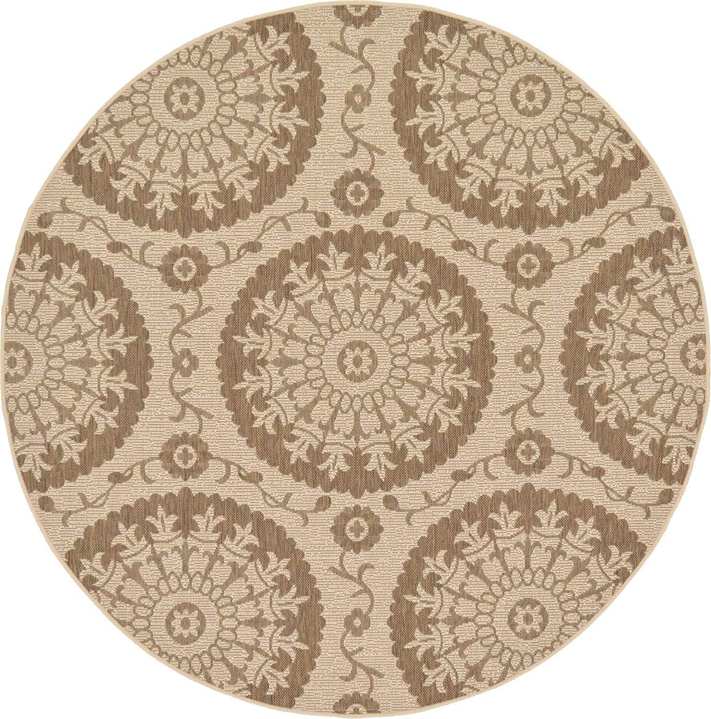 Indoor/Outdoor Botanical Collection Floral Abstract Transitional Flatweave Beige /Brown Area Rug