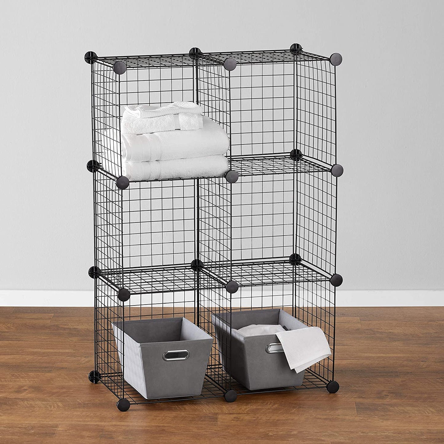 6 Cube Grid Wire Storage Shelves, Black