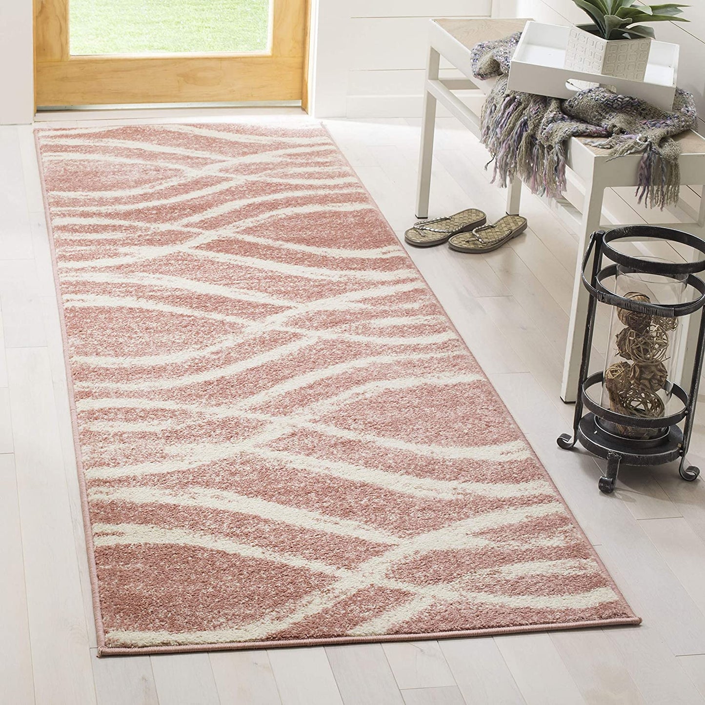 Modern Wave Distressed Soft Area Rug, Rose / Cream
