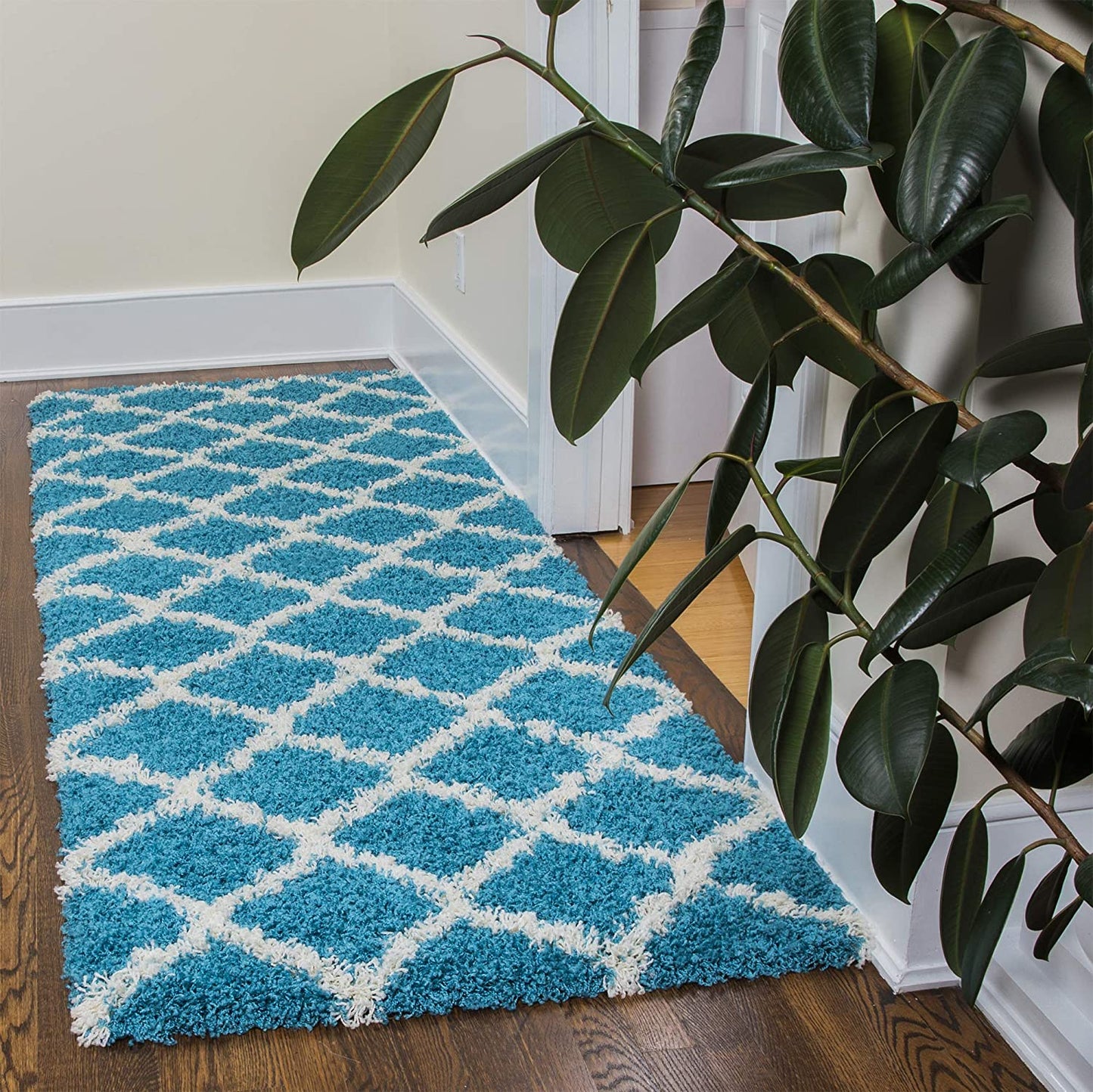 Turquoise Blue White Soft Shag Area Rugs