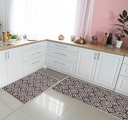 2 Piece, Non Slip Kitchen Runner Rug with TPR Backing, 100% Polypropylene 48x20in/30x20in