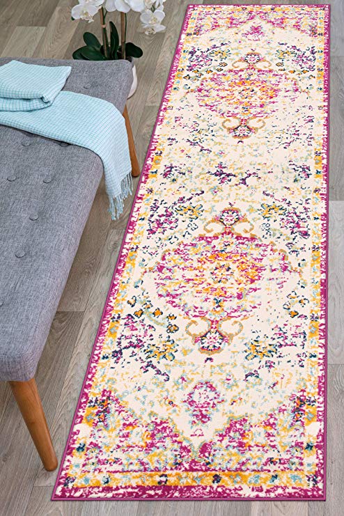 Vintage Medallion Soft Ivory Pink Area Rug