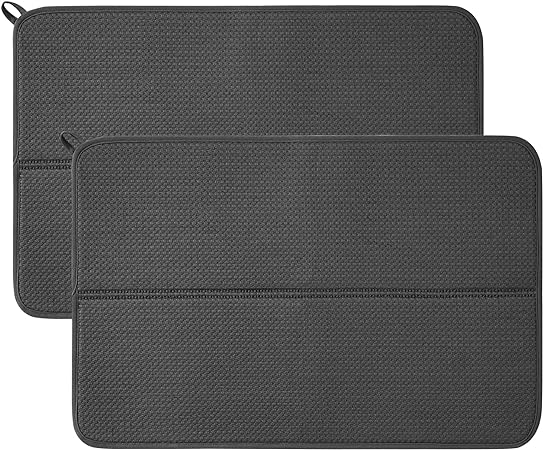 Absorbent Sink Drain Mats with Microfiber,16"x18”,2 Pack Black