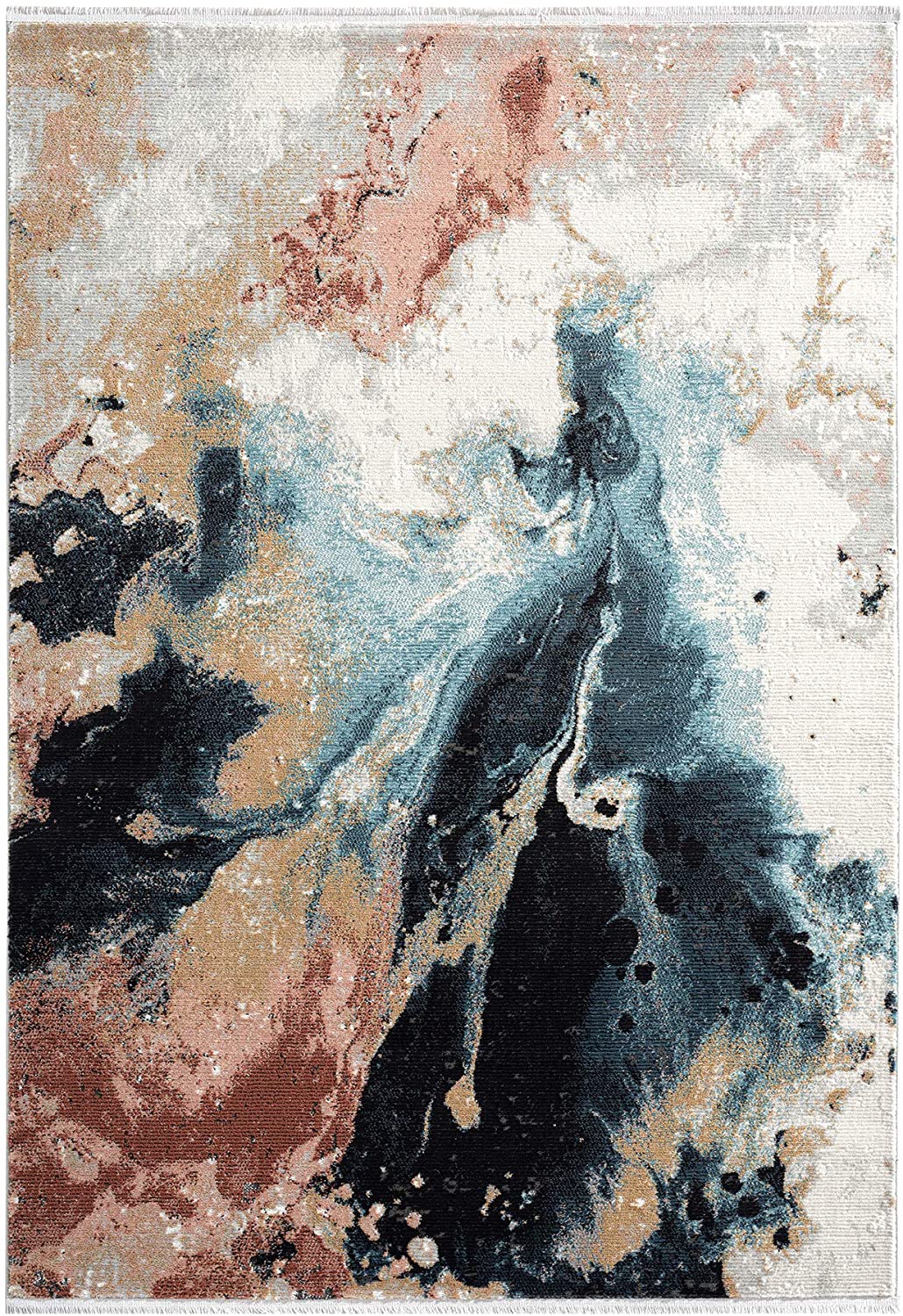 Orange, Blue & Cream Watercolor Design Area Rug, Azure Collection Contemporary