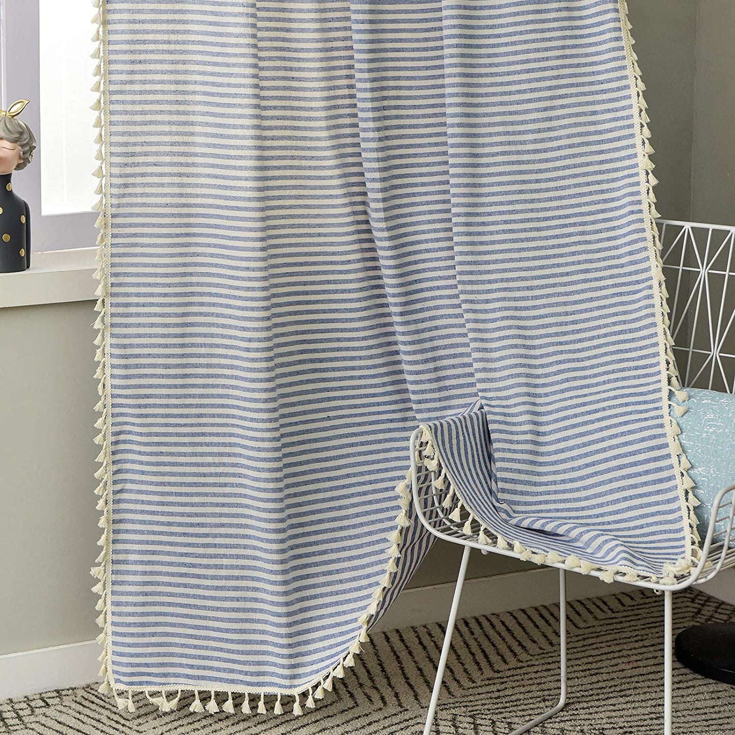 ColorBird Striped Semi-Blackout Window Curtains 2 Panels Farmhouse Style Cotton Linen