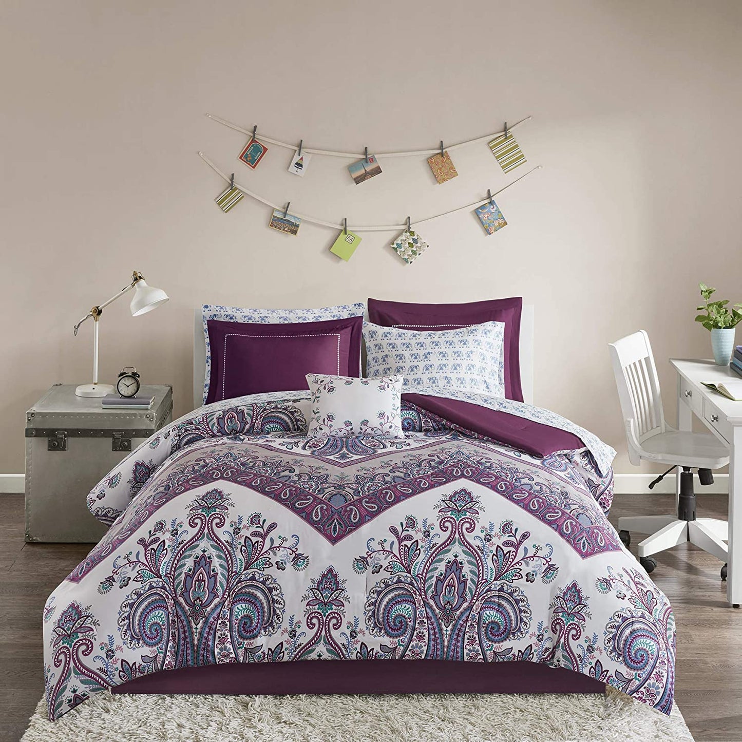 Complete Bag Casual Boho Comforter with Sheet Decorative Pillow, All Season Bedding Set