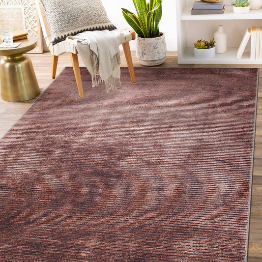 Contemporary Distressed Stripe Stain Resistant Flat Weave Eco Friendly Premium Recycled Machine Washable Area Rug 3'3"x5' Rust