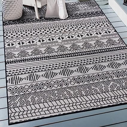 Panarea Contemporary Geometric Bohemian Textured Flat Weave Easy Cleaning Outdoor Rugs