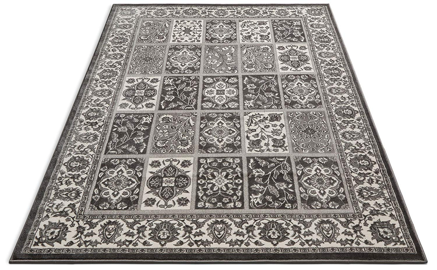 Modern Floral Panel Persian Design Grey Ivory Area Rug
