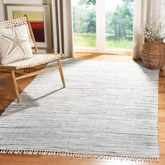 Hand Woven Grey Cotton Area Rug