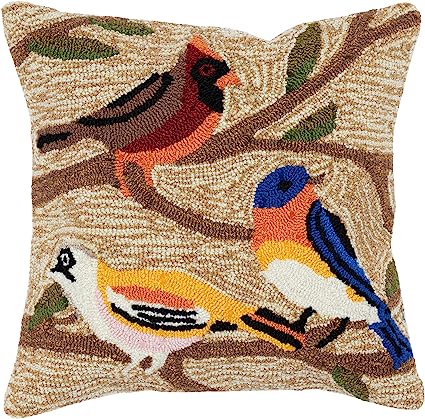 Frontporch Indoor/Outdoor Easy Care Invisible Zipper Hand Tufted Pillow- Birds Multi 18" x 18"
