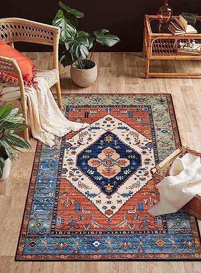 Non-Slip Distressed Vintage Persian Oriental, Small Accent Throw Low Pile Traditional Area Rug - 2' X 3'