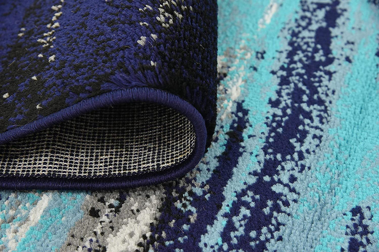 Metro Collection Abstract Water Modern Waves Navy Blue/Turquoise