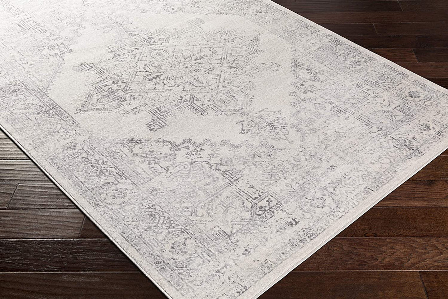 Saray Distressed Medallion Soft Area Rug - Ivory/Grey