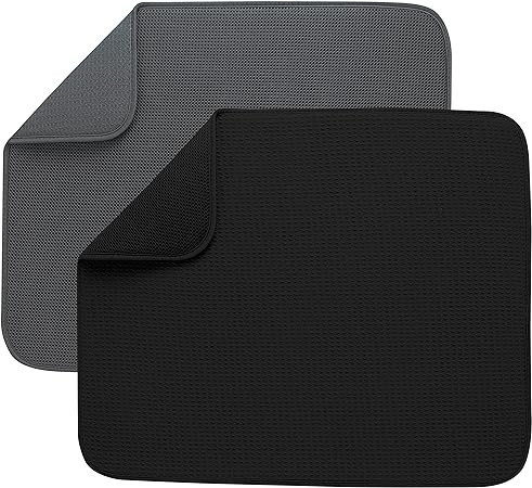 Absorbent, Reversible Microfiber Dish Mat Value Pack, 16 Inch x 18 Inch, Black Mesh and Charcoal Mesh, 2 Pack