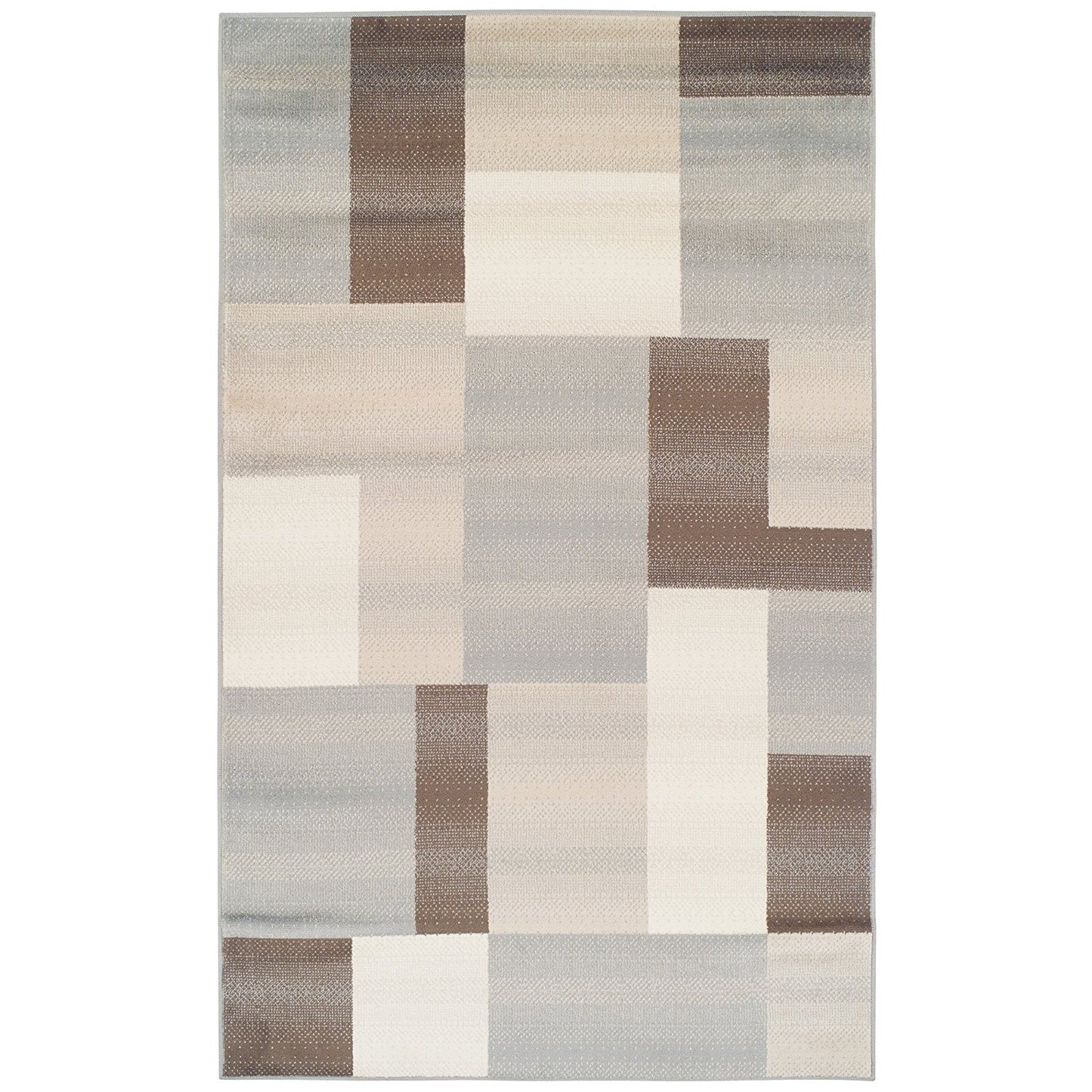 Rectangular Boxes Pattern Ivory Beige Area Rug