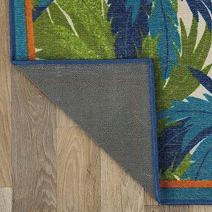 Tropical Floral Border Non-Shedding Outdoor Rugs -  2' x 7'