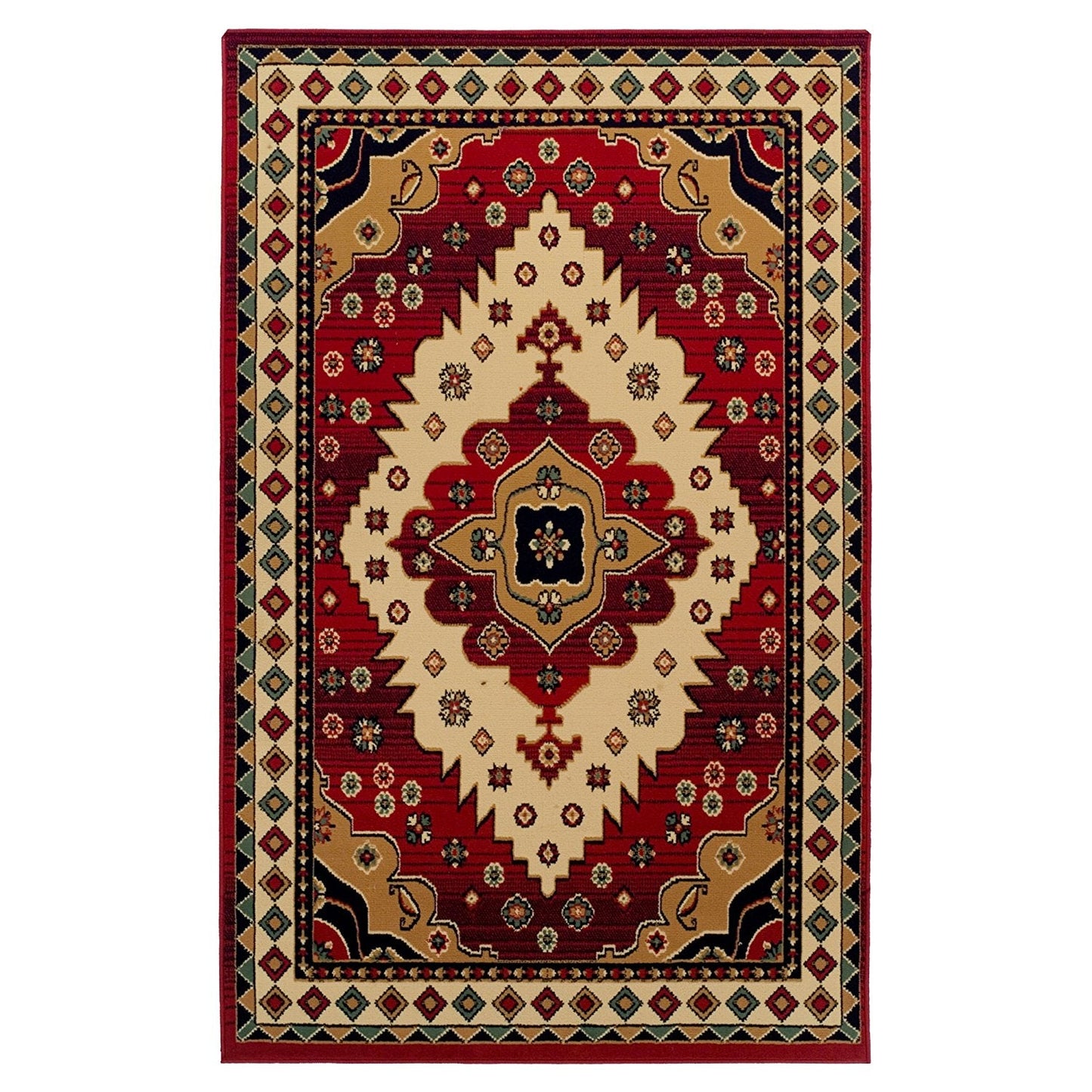 Southwest Style Bordered Red Black Area Rug