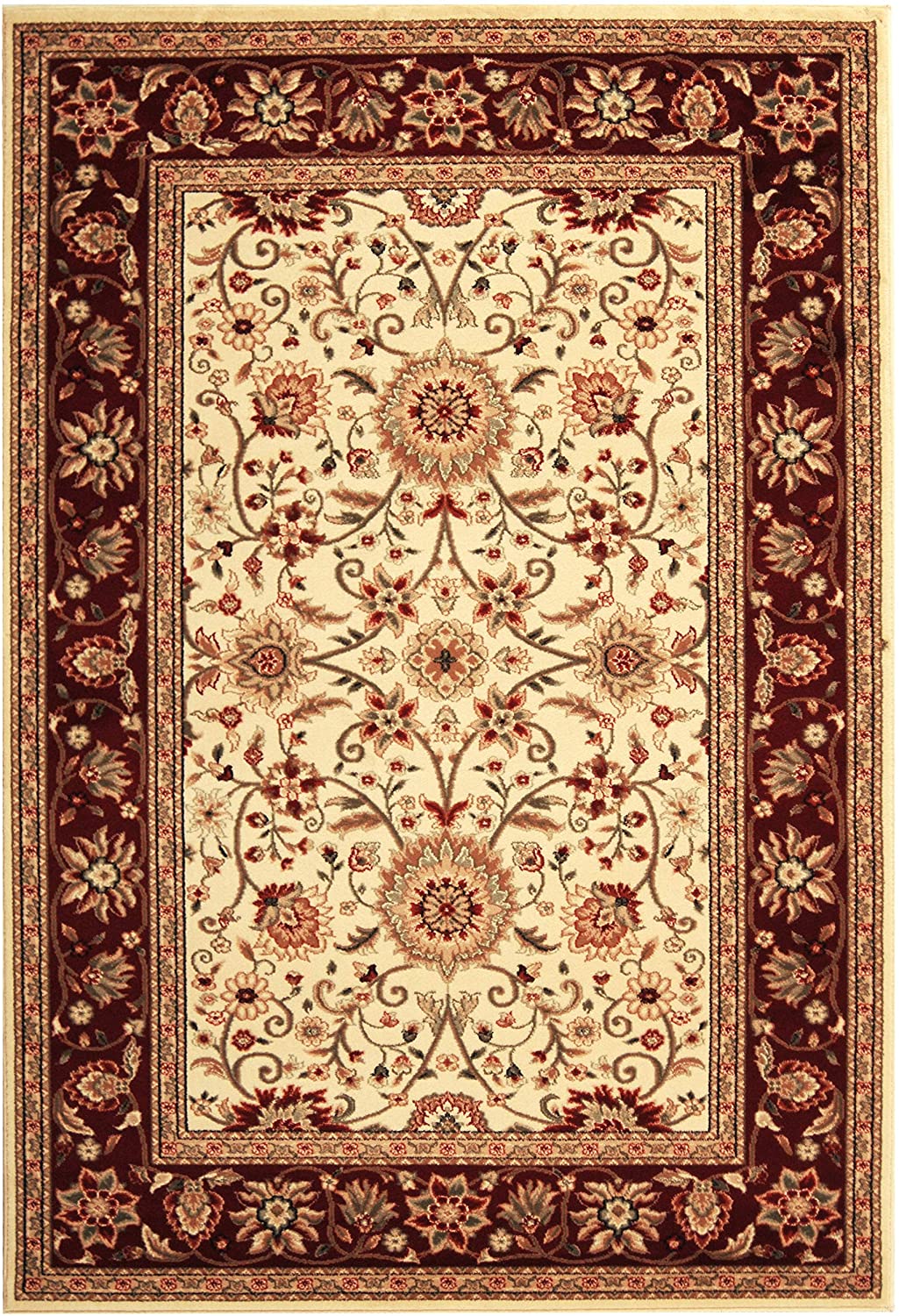 Traditional Oriental Soft Area Rug, Ivory/ Red