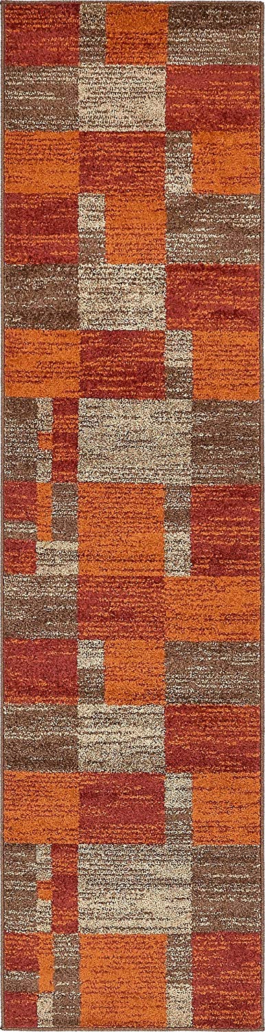 Warm Toned Checkered Multi-color Brown Orange Area Rugs