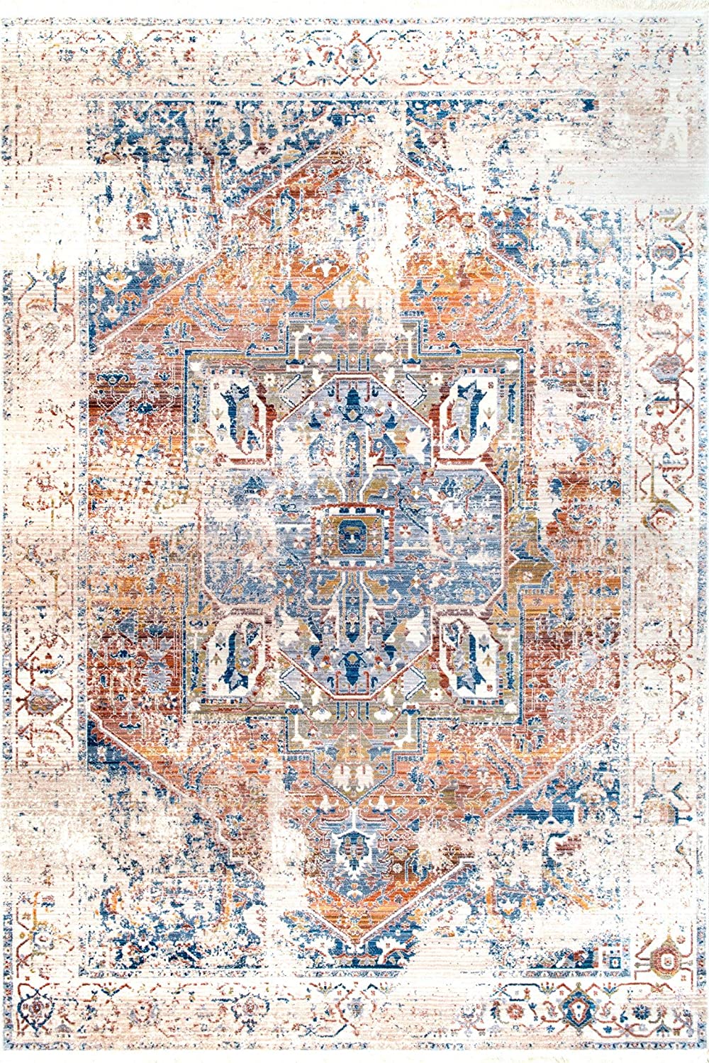 nuLOOM Ethel Medallion Fringe Area Rug lvory