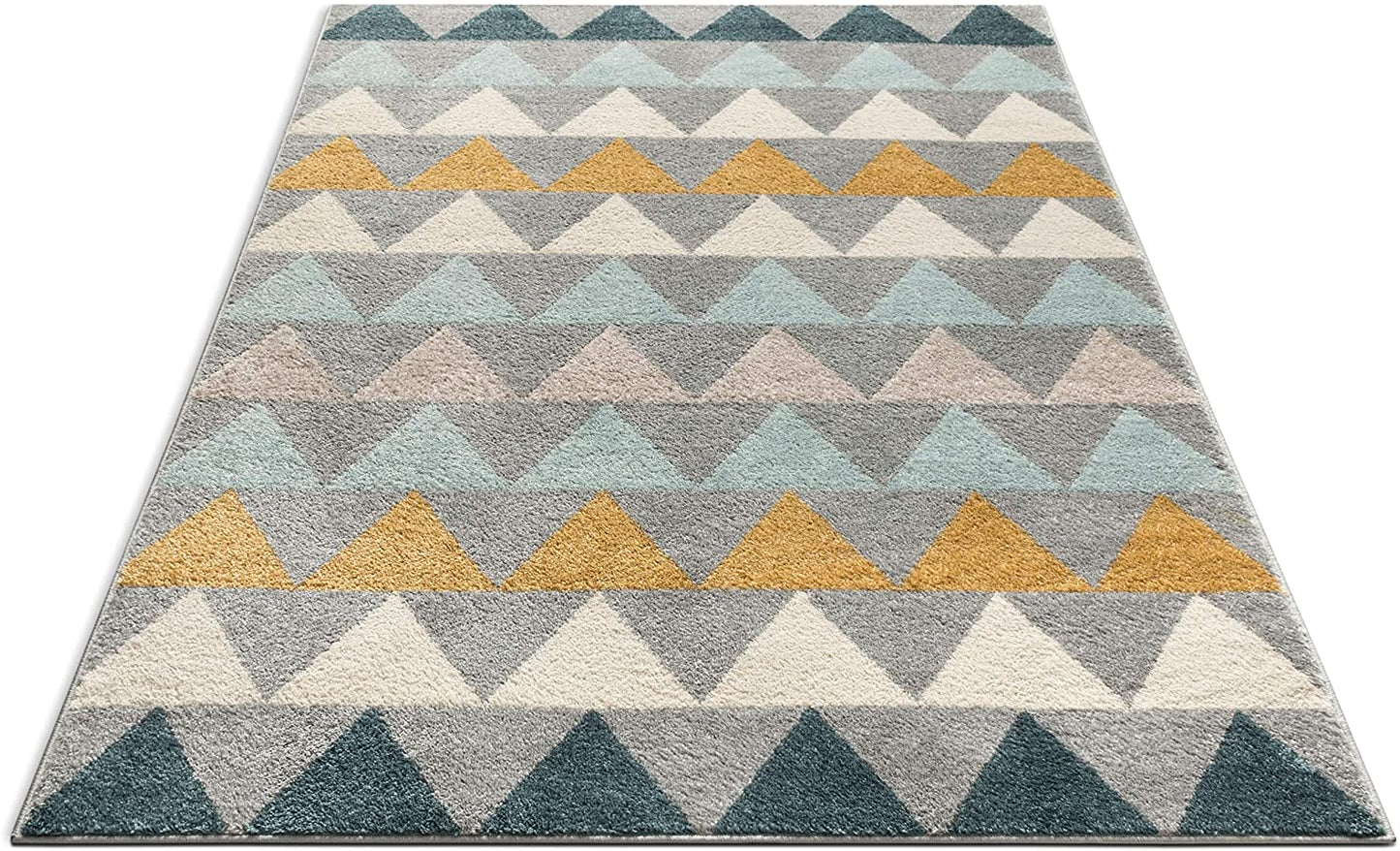 Triangles Geometric Grey Gold Area Rug