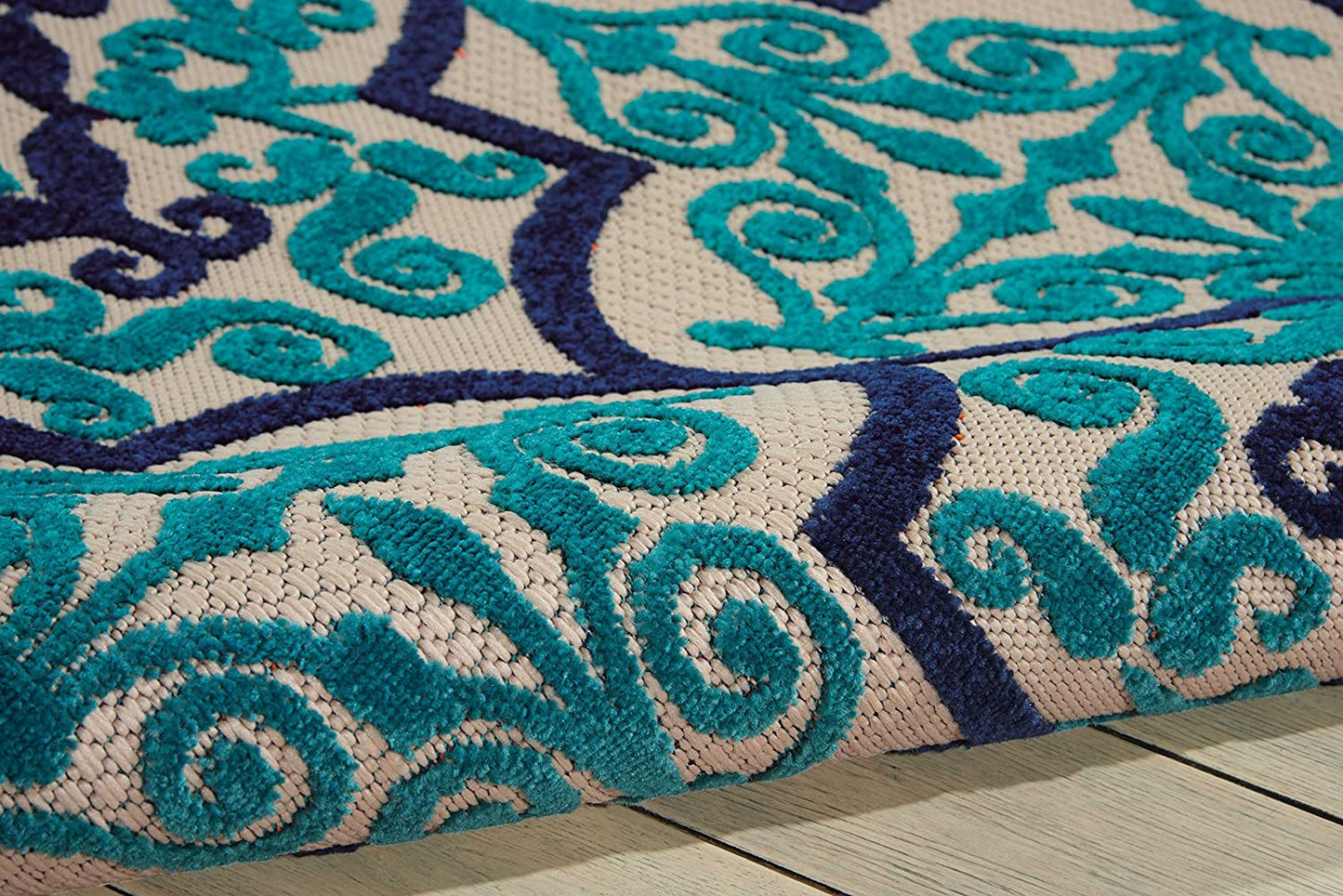 Aloha Indoor Outdoor Navy Aqua Moroccan Area Rug