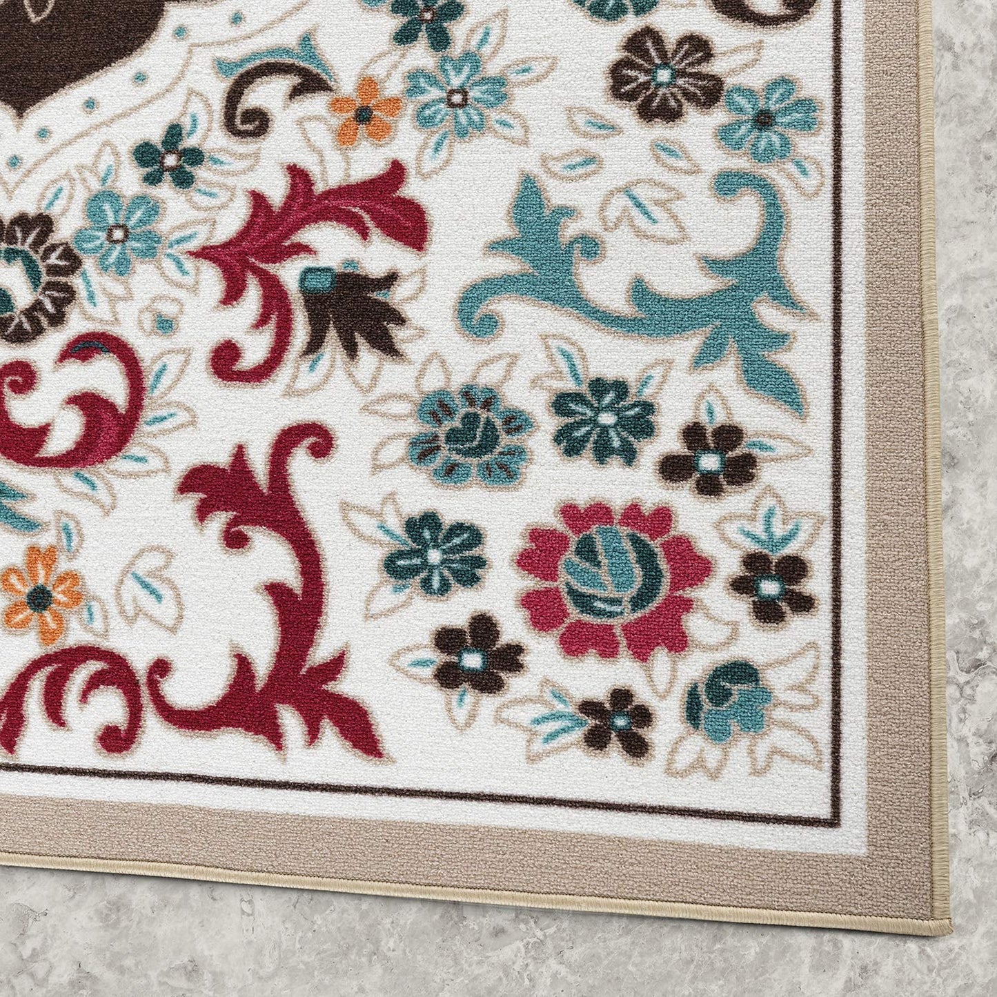 Modern Floral Low Profile Pile Indoor Area Rugs Beige