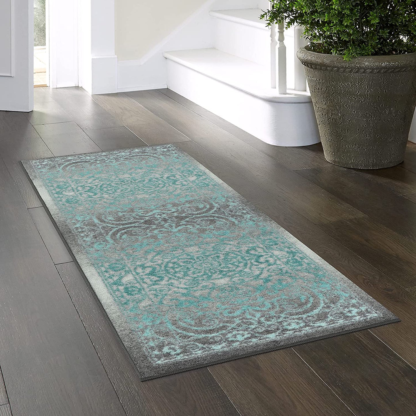 Maples Rugs Pelham Vintage Kitchen Rugs Non Skid Grey/Blue