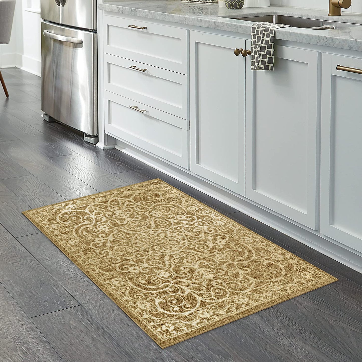 Maples Rugs Pelham Vintage Runner Rug Non Slip Washable Khaki