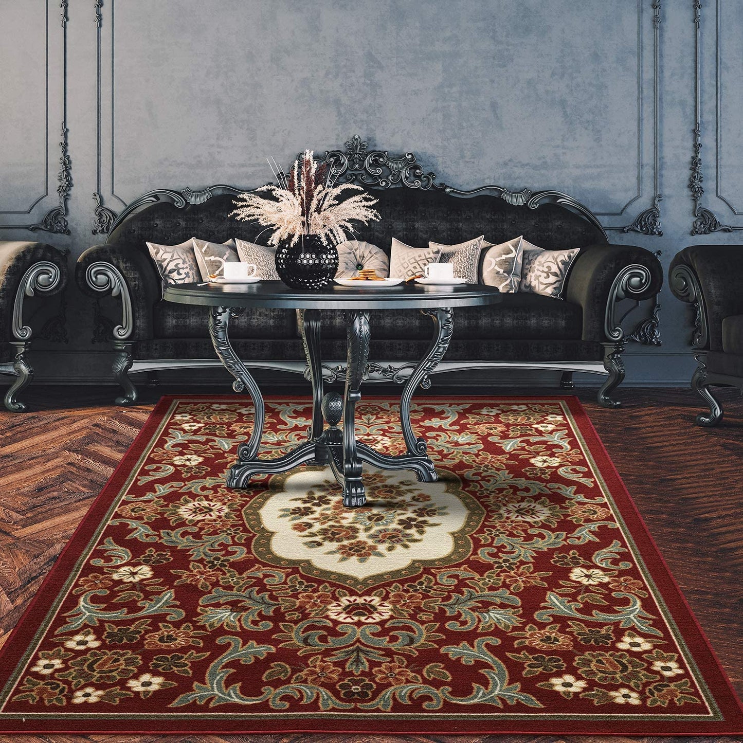 Modern Floral Area Rugs Red