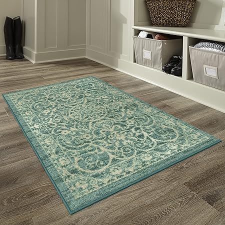 Pelham 2-Piece Non Slip Machine Washable Traditional Vintage Throw and Runner Floor Carpet, 17"x24" + 17"x48", Blue/Grey