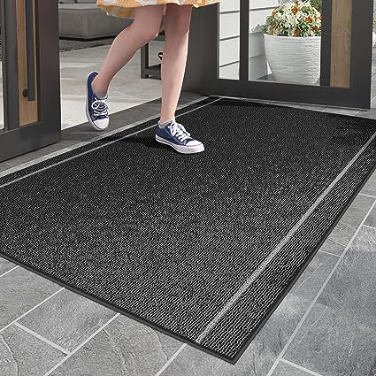 Anti-Slip Durable Outdoor Door Mat, Resist Dirt Heavy Duty Waterproof Outdoor Floor Mat for Entry, Entrance, Garage, High Traffic Areas, Easy to Clean, 24"x36" Grey