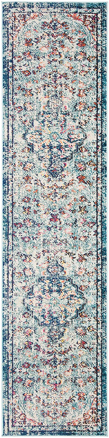 Boho Chic Vintage Medallion Distressed Runner,  Navy/Light Blue