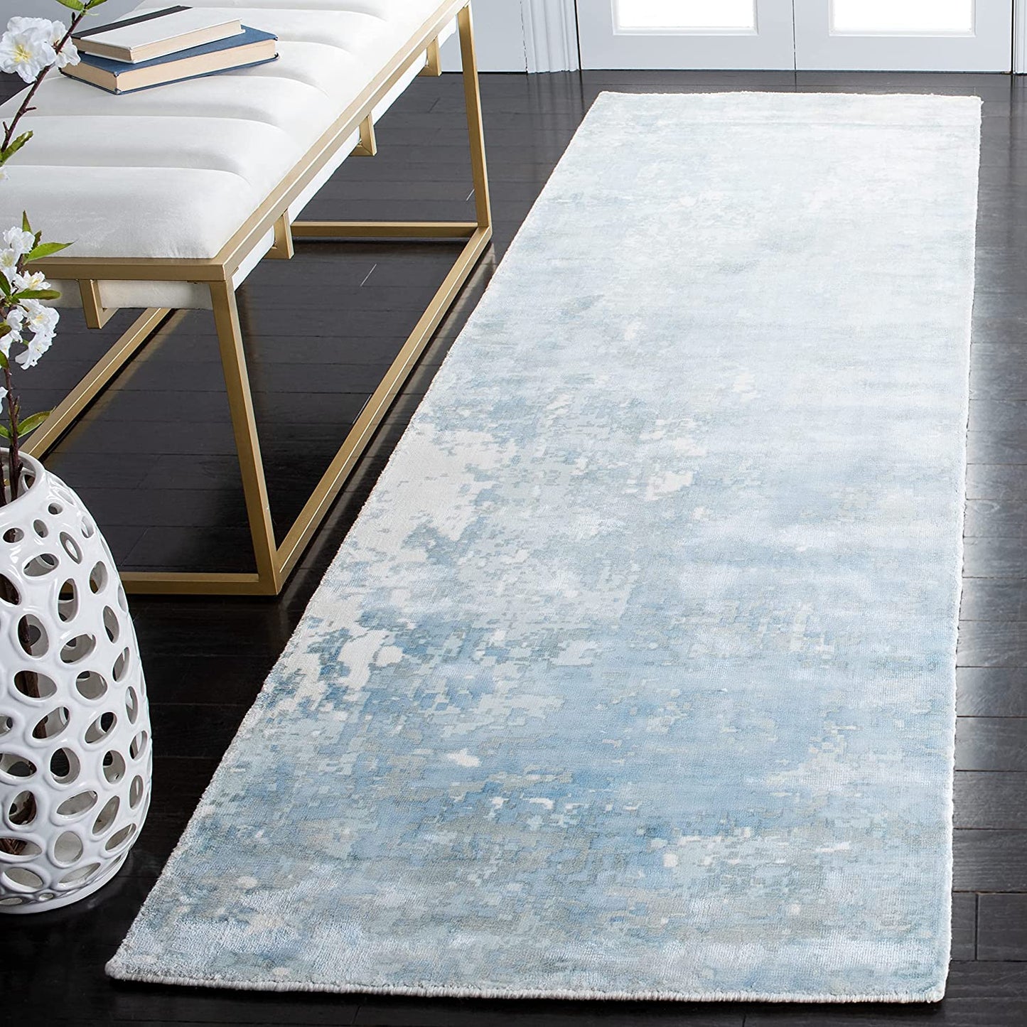 Mirage Collection MIR411A Handmade Modern Abstract Viscose Area Rug Aqua