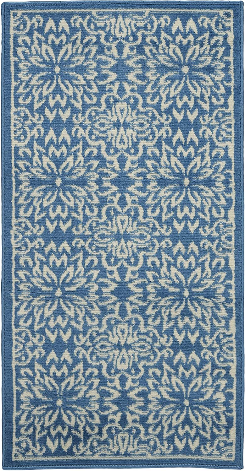 Transitional Floral Ivory/Blue Area Rug
