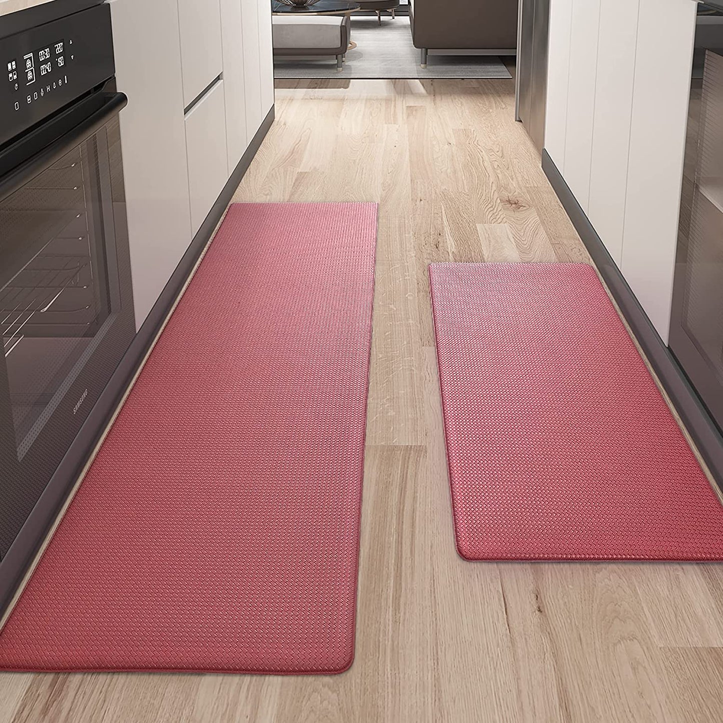 Kitchen Rugs,  Set 2 Piece Kitchen Runner Rug Kitchen Floor Mat, Cushioned Anti Fatigue Kitchen Mat Non Skid Waterproof Comfort Standing Rug, 17"x29"+17"x59", Grey