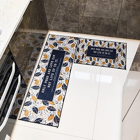 Printed Cushioned Non-Slip Kitchen Runner 2 PCS Set 16×24+16×47inch