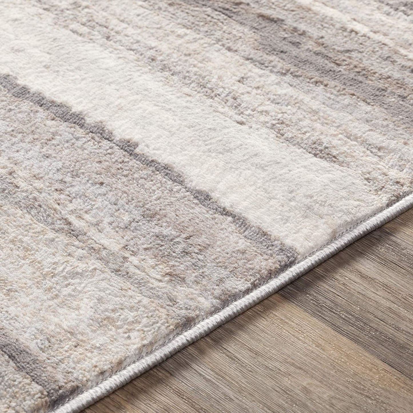 Robin Modern Striped Soft Area Rug, Medium Gray/Camel