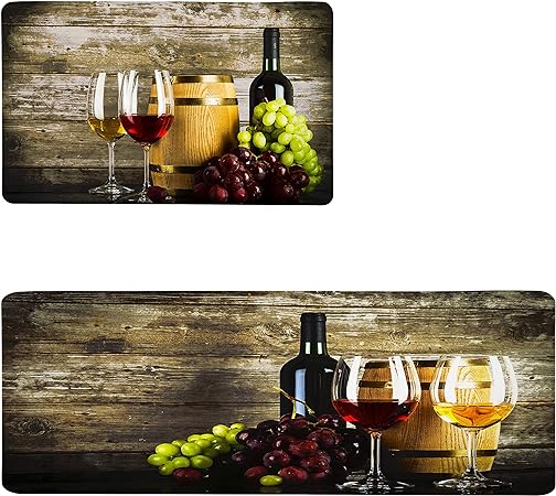 Set 2 Pieces Artistic Colorful Non Slip Anti Fatigue Kitchen Rugs Comfort Standing Mats, 17.3" x 28" + 17.3" x 47"