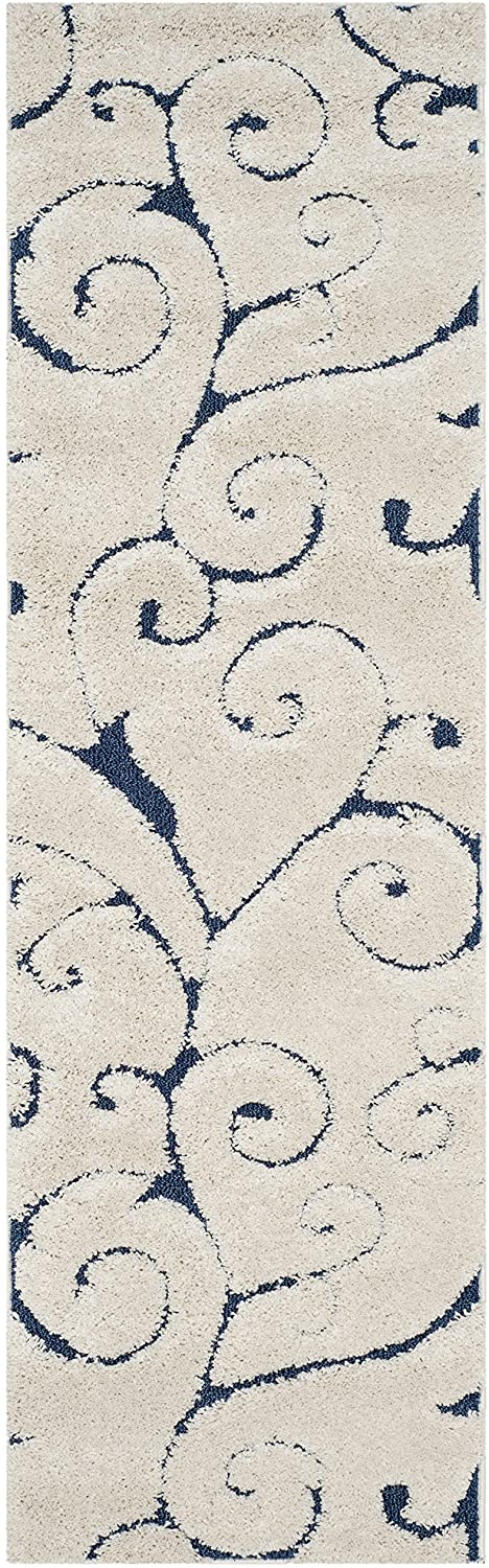 Premium Swirl Thick Plush Cream/Blue Area Shag Rug