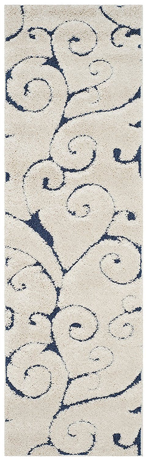 Premium Swirl Thick Plush Cream Blue Shag Rug